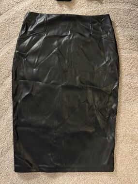 Black Faux Leather Pencil Skirt - Women
